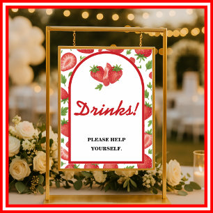 Berry Sweet   Strawberry Baby Shower Drinks Sign
