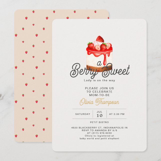 Berry Sweet Strawberry Baby Shower Invitation (Front/Back)