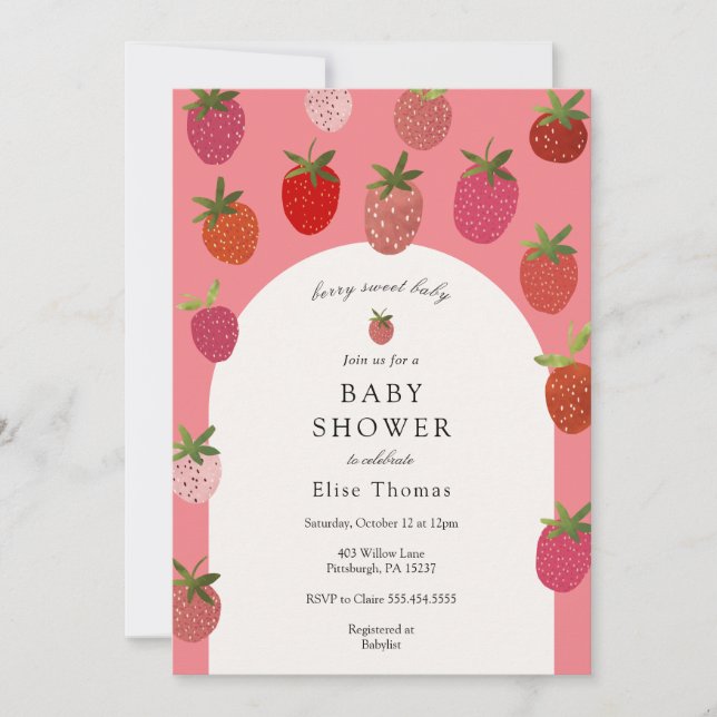Berry Sweet Strawberry Baby Shower  Invitation (Front)