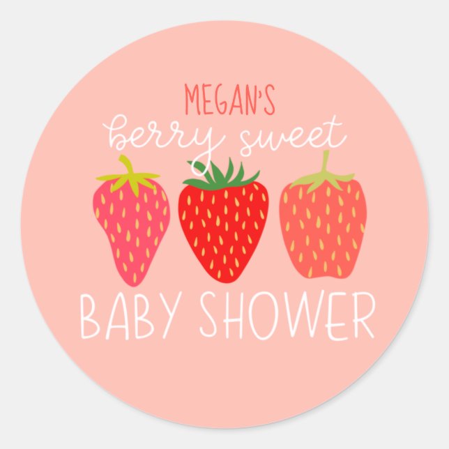 Berry Sweet Strawberry Baby Shower Invitation Classic Round Sticker (Front)