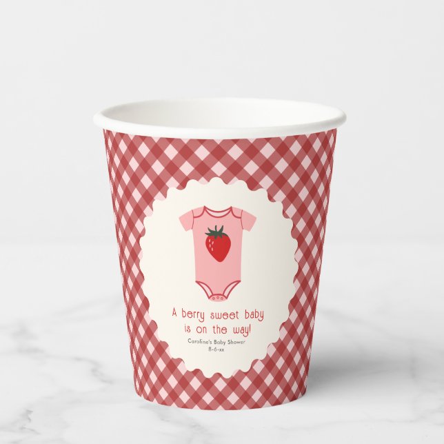 Berry Sweet Strawberry Baby Shower Paper Cups (Front)