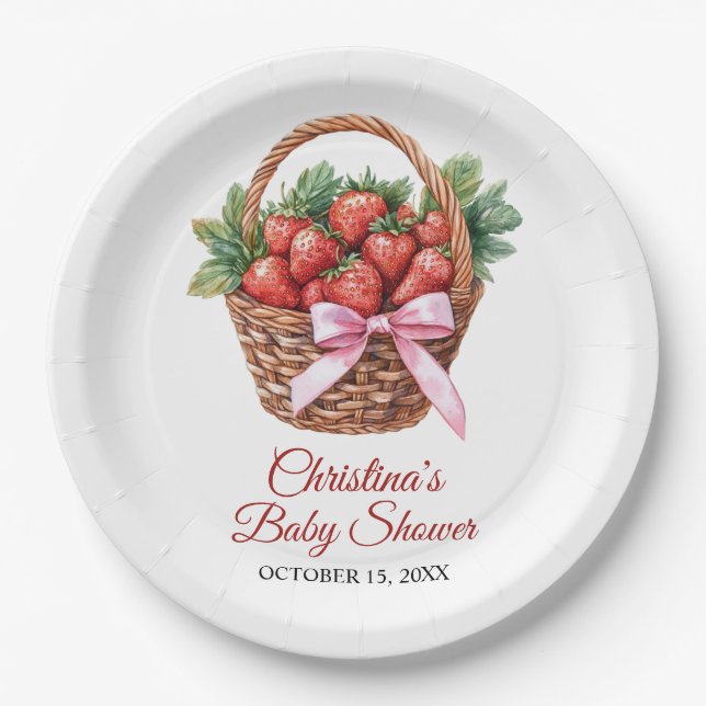 Berry Sweet Strawberry Baby Shower Paper Plate (Front)