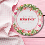 Berry Sweet Strawberry Baby Shower  Paper Plate<br><div class="desc">Elevate your baby shower dining experience with our Berry Sweet Strawberry Baby Shower Paper Plates. Designed to complement your party theme, these charming plates not only add a pop of colour to your table but also infuse every meal with the irresistible sweetness of strawberries. Our paper plates feature a stylish...</div>