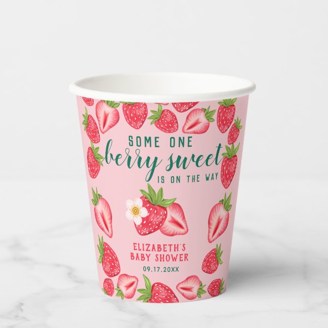 Berry Sweet Strawberry Baby Shower Personalized Paper Cups (Front)