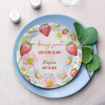Berry sweet strawberry baby shower printed paper plate<br><div class="desc">Berry sweet strawberry baby shower personalized monogram printed paper plates template,  summer garden strawberry berry themed baby shower plates  strawberries and daisies garden theme personalized table decor</div>