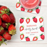 Berry Sweet Strawberry Baby Shower Square Paper Coaster<br><div class="desc">These sweet strawberry coasters are perfect for anyone celebrating a baby shower this year. The design features hand painted watercolor strawberries and easy to personalize template wording. Matching party items can be found in the collection.</div>