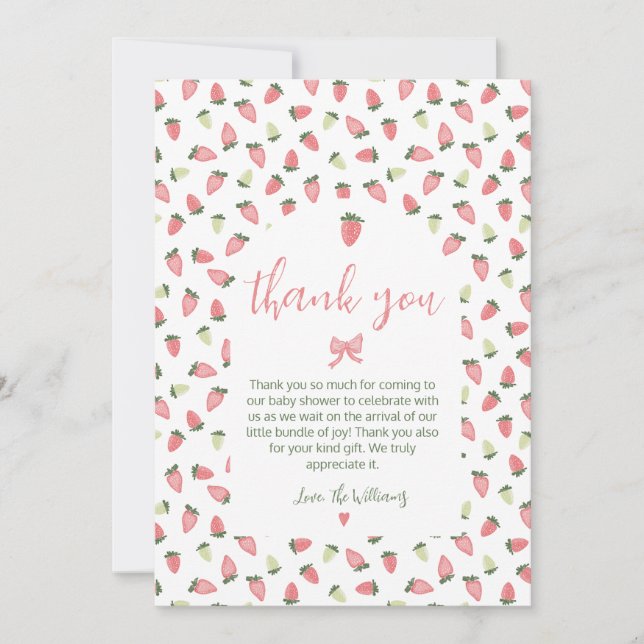 Berry Sweet Strawberry Baby Shower Thank You (Front)