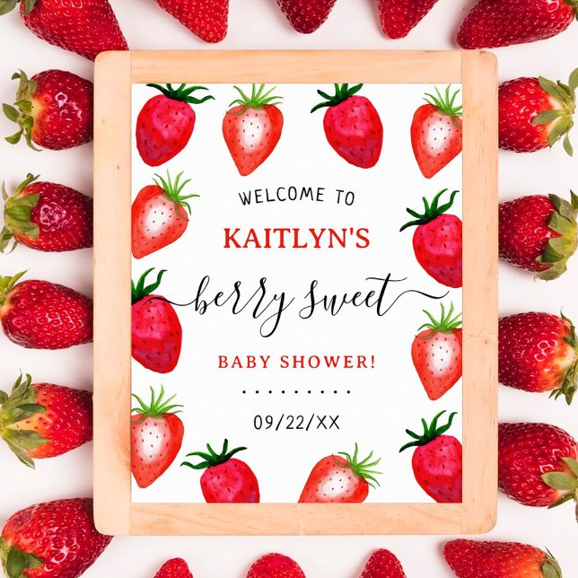 Berry Sweet Strawberry Baby Shower Welcome Poster (Creator Uploaded)