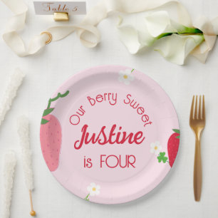 Berry Sweet Strawberry Birthday Any Age Party Paper Plate