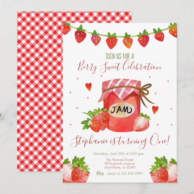 Berry Sweet Strawberry Birthday Party Invitation (Front/Back)