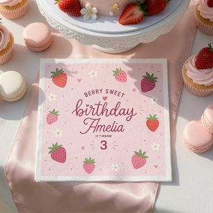 Berry Sweet Strawberry Birthday Personalized Napkin