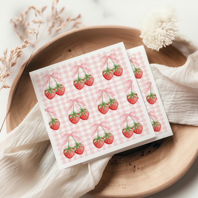 Berry Sweet Strawberry birthday Pink Gingham Napkin (Creator Uploaded)