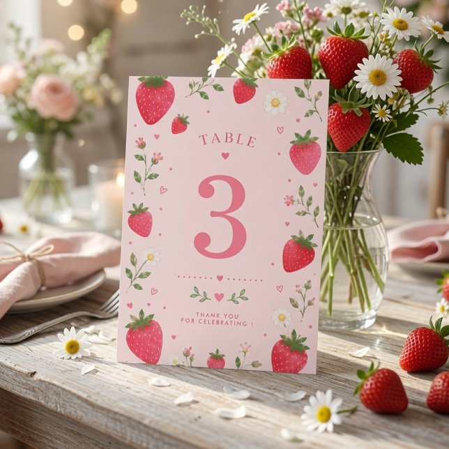 Berry Sweet Strawberry BirthdaY Table Number (Creator Uploaded)