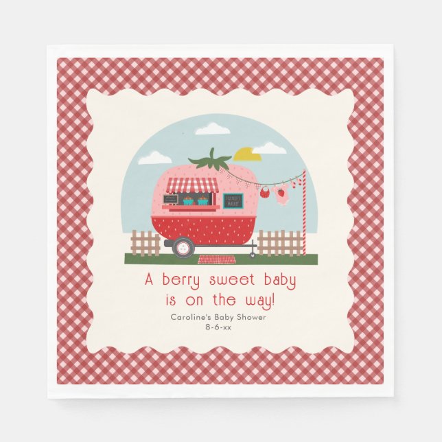 Berry Sweet Strawberry Camper Baby Shower Napkin (Front)