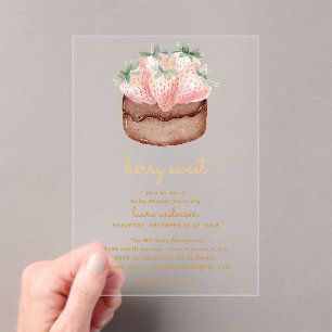 Berry Sweet Strawberry Cupcake Baby Shower Acrylic Invitations