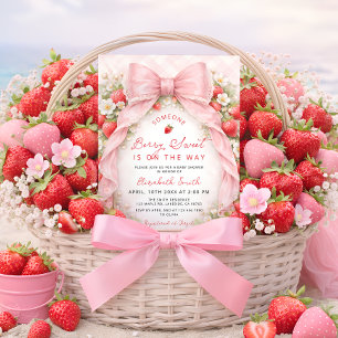 Berry Sweet Strawberry Elegant Girl Baby Shower Invitation