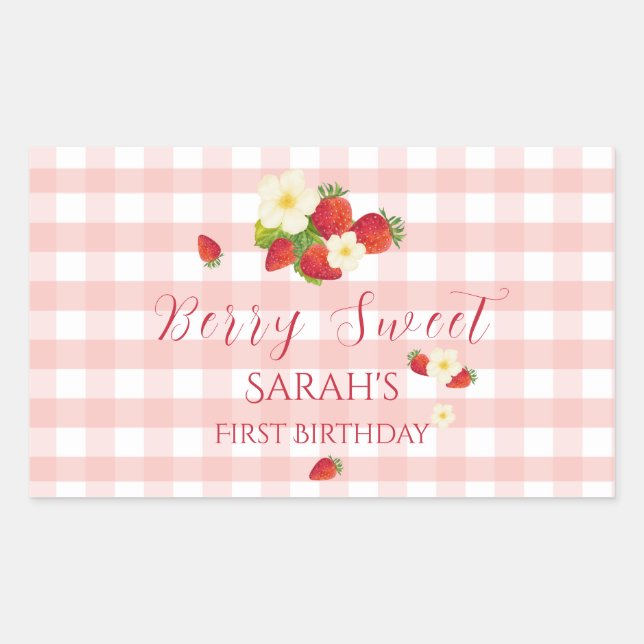 Berry Sweet Strawberry Favor Gift 1st Birthday  Sticker (Front)