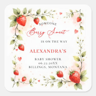 Berry Sweet Strawberry Garden Summer Baby Shower Square Sticker