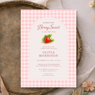 Berry Sweet Strawberry Gingham Baby Shower Invitation
