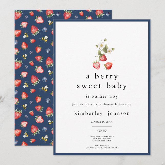 Berry Sweet Strawberry Girl Baby Shower Invitation (Front/Back)