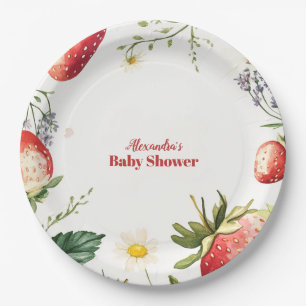 Berry Sweet Strawberry Girl Baby Shower Paper Plate