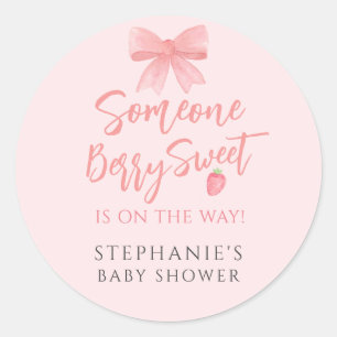 Berry Sweet Strawberry Girl's Baby Shower  Classic Round Sticker