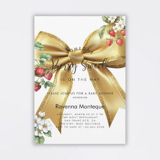 Berry Sweet Strawberry Gold Bow Baby Shower  Invitation