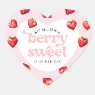 Berry Sweet Strawberry Heart Girl Baby Shower   Sticker