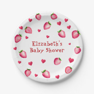 Berry Sweet Strawberry Hearts Unisex Baby Shower Paper Plate
