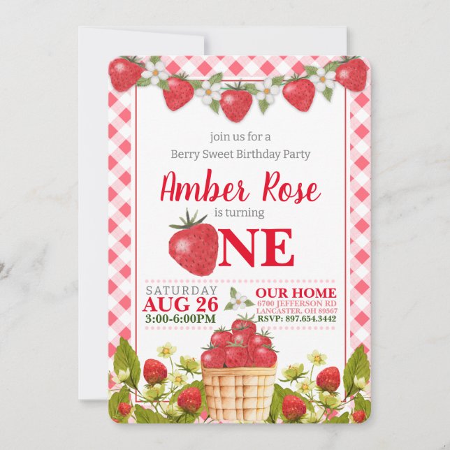Berry Sweet Strawberry Invitation Anniversaire (Devant)