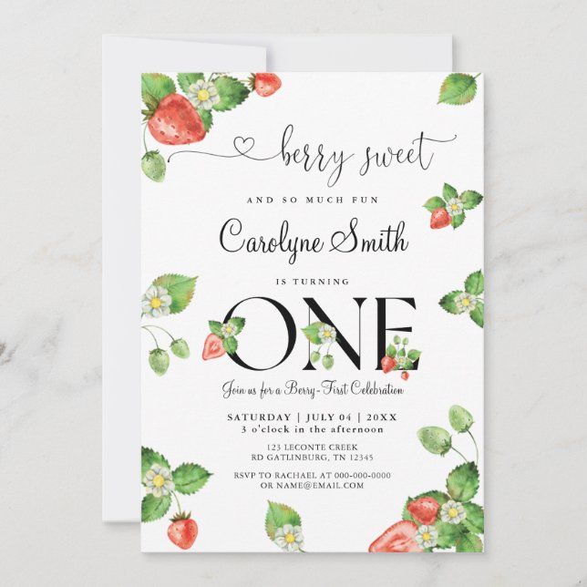 Berry Sweet Strawberry Invitation pour le premier  (Devant)