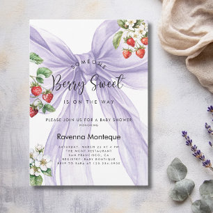 Berry Sweet Strawberry Lilac Bow Baby Shower  Invitation