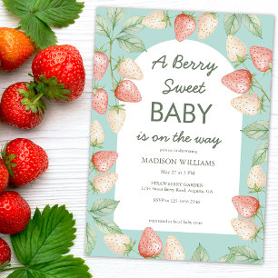 Berry Sweet Strawberry Mint Green Baby Shower  Invitation