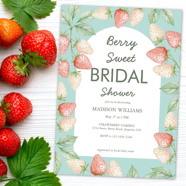 Berry Sweet Strawberry Mint Green Bridal Shower Invitation (Creator Uploaded)