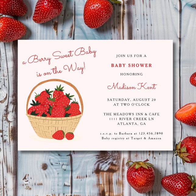Berry Sweet Strawberry Modern Baby Shower Invitation (Creator Uploaded)