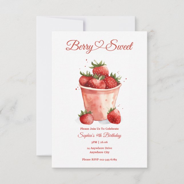 Berry Sweet Strawberry Party Invitation (Front)