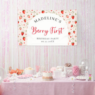 Berry Sweet Strawberry Patch Cottage 1st Birthday Banner