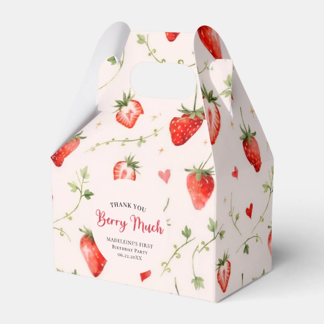 Berry Sweet Strawberry Patch Summer 1st Birthday Favor Box (Front Side)