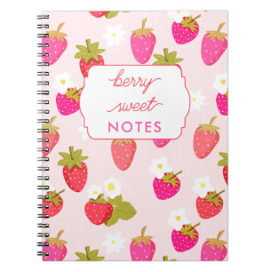 Berry Sweet Strawberry Personalized Pink Floral Notebook
