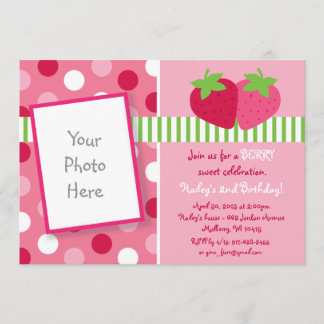 Berry Sweet Strawberry Photo Birthday Invitations