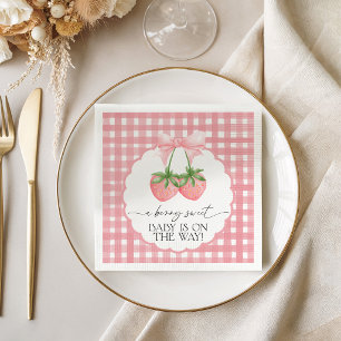 Berry Sweet Strawberry Pink Gingham Baby Shower Napkin
