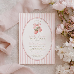 Berry Sweet Strawberry Pink Stripe Baby Shower Invitation