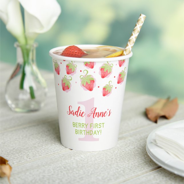Berry Sweet Strawberry Red Berries Birthday Paper Cups (Insitu)