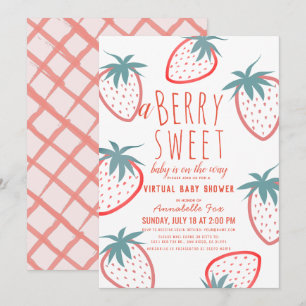 Berry Sweet Strawberry Red Virtual Baby Shower Invitation