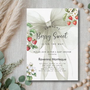 Berry Sweet Strawberry Sage Bow Baby Shower  Invitation