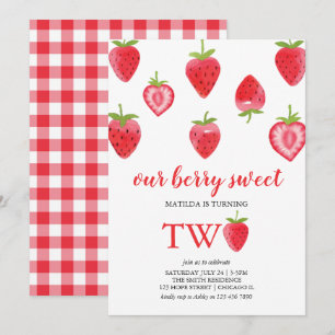 Berry Sweet Strawberry Second Birthday Invitation