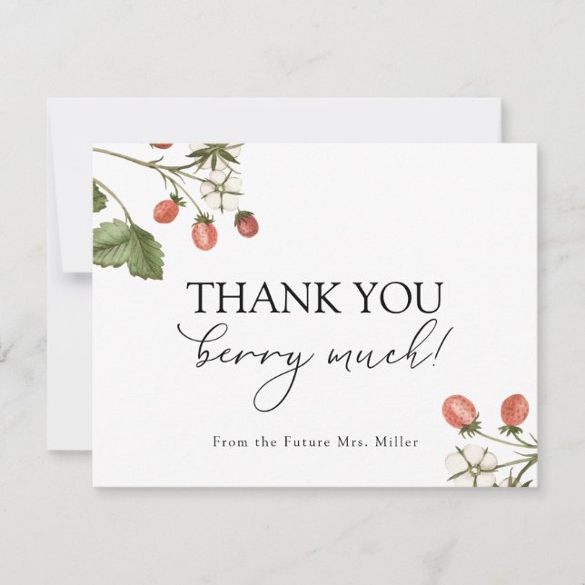 Berry Sweet Strawberry Shower Thank You Card (Front)