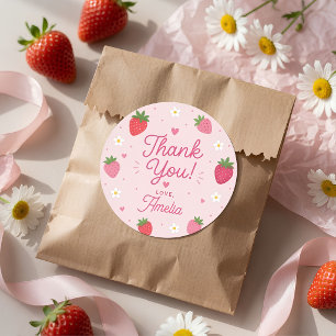 Berry Sweet Strawberry Thank You  Classic Round Sticker