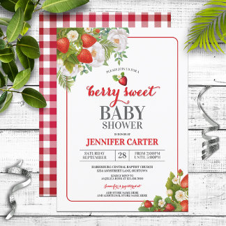 Berry Sweet Strawberry Theme Baby Shower Invitation