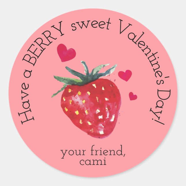 Berry Sweet Strawberry Valentine Sticker (Front)
